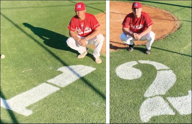 Darian Houston (left) and Brayden Daughtry are pictured near their uniform numbers, which were painted on the Marshall Academy field by head coach Bruce Branch.